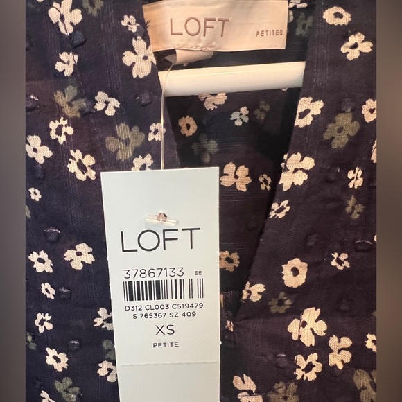 NWT Loft navy Petite Bloom split neck long sleeve blouse size petite xsmall - Picture 8 of 9